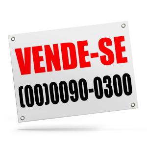 Placa de Vende-se (imobiliárias) Ps leitoso com adesivo vinil 60x40cm 4x0 cores  Corte reto ilhós nas 4 pontas